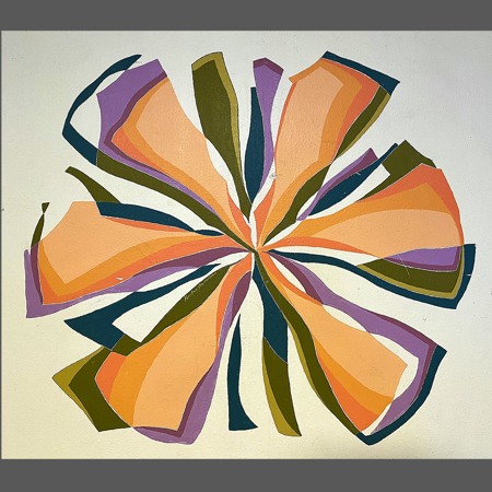 Konstverk i orange, lila och svart.