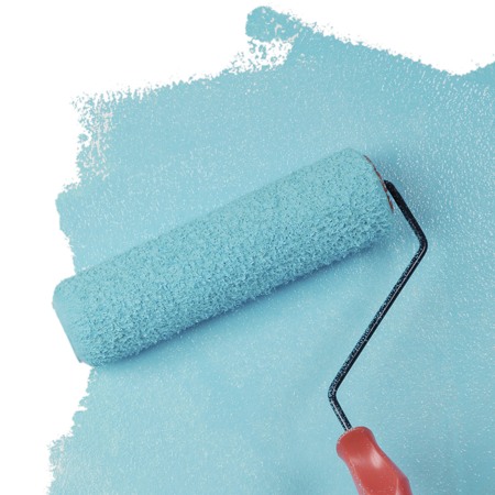 Roller med blå målarfärg.